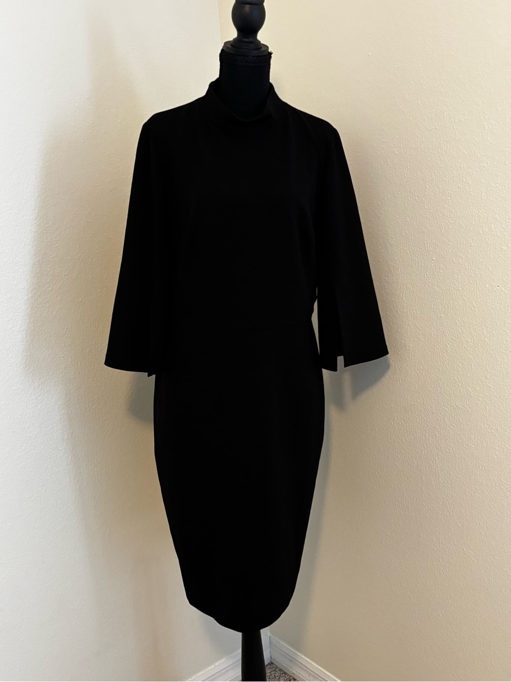 Calvin Klein Mock Neck Sheath Dress  3/4 Split/Slit Sleeves | Black | Size 14